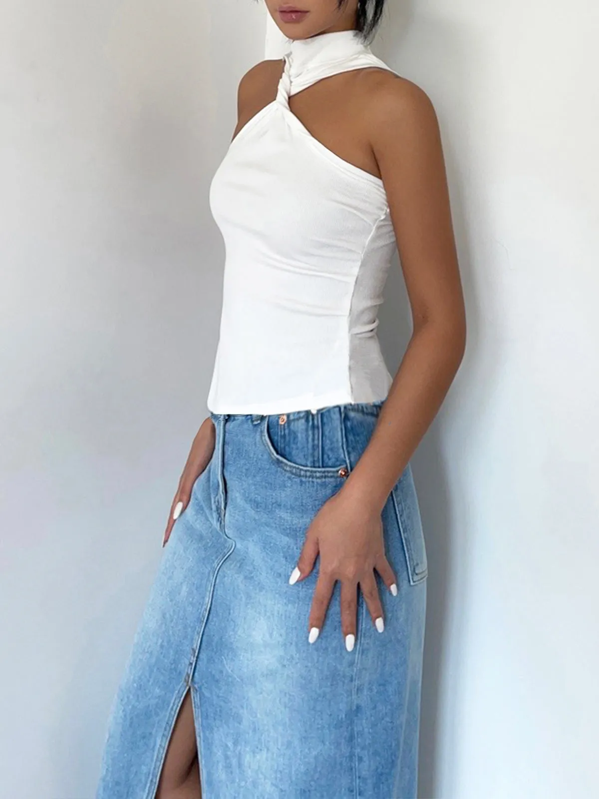 Sleeveless Asymmetrical Knot Top sold by COMMENSE product image thumbnail 3