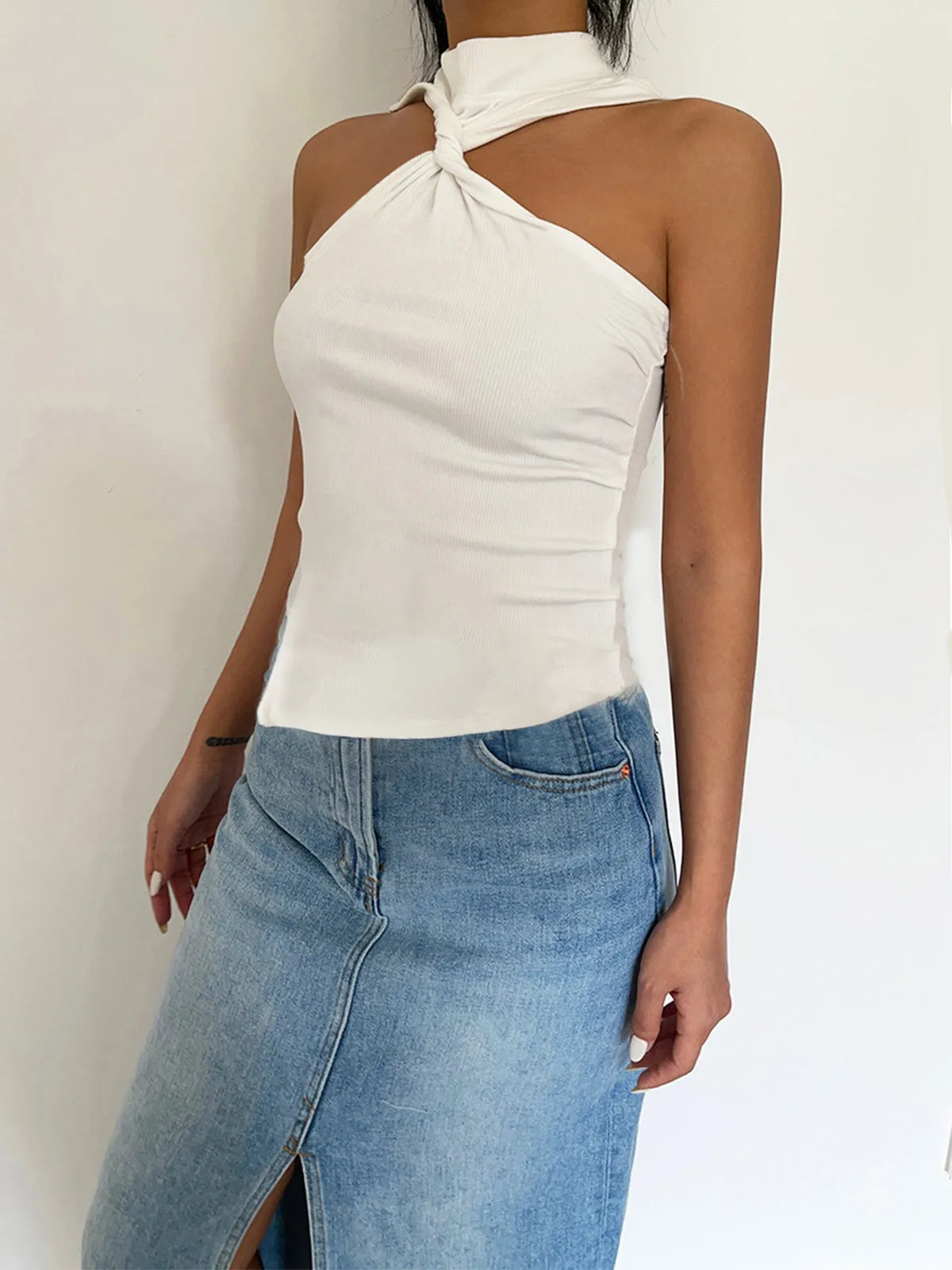 Sleeveless Asymmetrical Knot Top sold by COMMENSE product image thumbnail 2