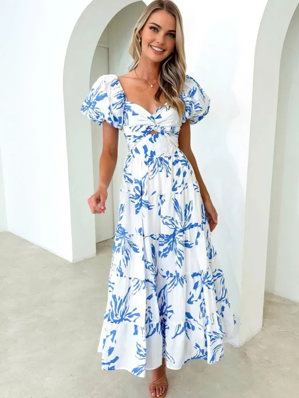 Puff Sleeve Twist Detail Midi Dress sold by COMMENSE