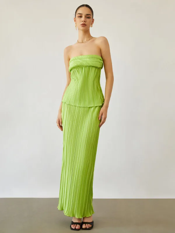 Fresh Summer Plisse Two Piece Skirt Set sold by COMMENSE