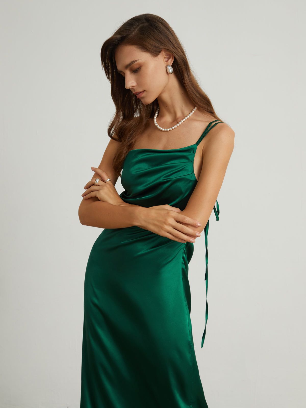 Greenfield Back Tied Satin Midi Dress sold by COMMENSE product image thumbnail 3