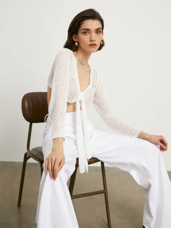 Tied Pointelle Cardigan sold by COMMENSE