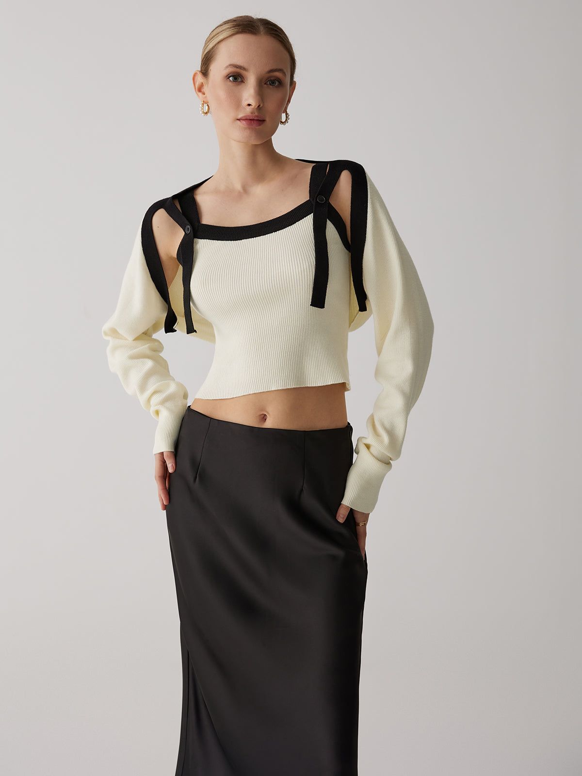 Contrast Trim With Shrug Sweater sold by COMMENSE product image thumbnail 3