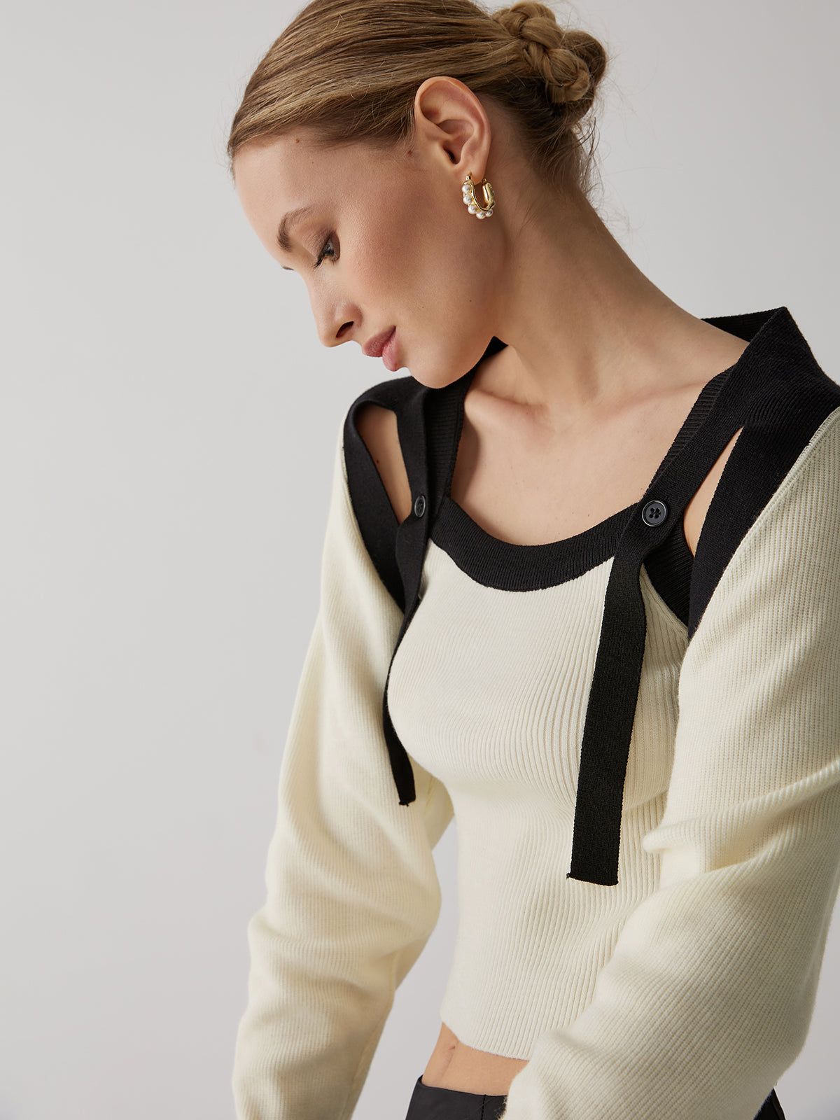 Contrast Trim With Shrug Sweater sold by COMMENSE product image thumbnail 4
