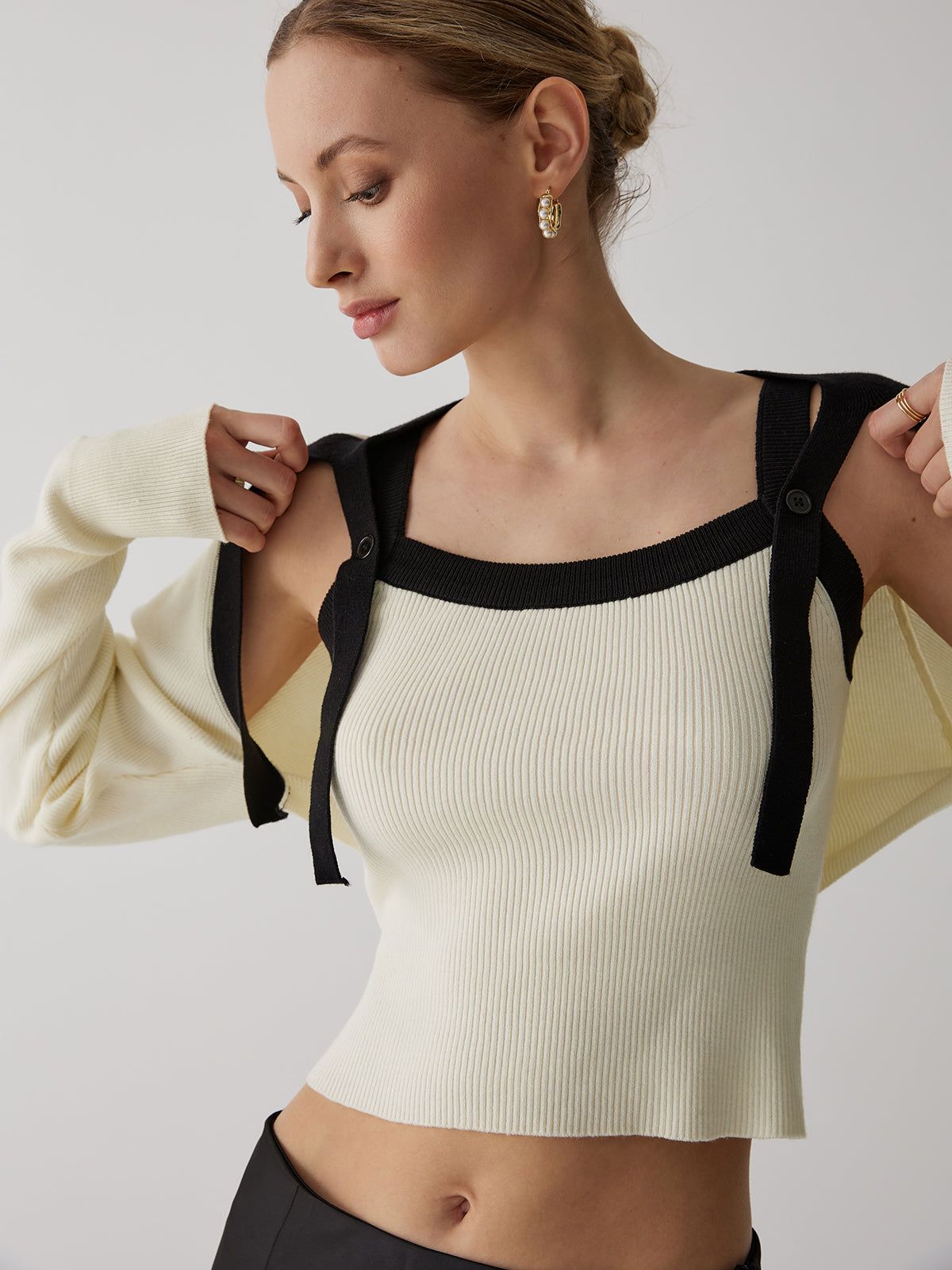 Contrast Trim With Shrug Sweater sold by COMMENSE