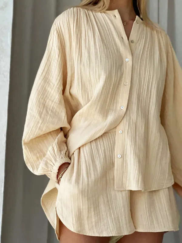 Santorini Textured Two Piece Shorts Set sold by COMMENSE