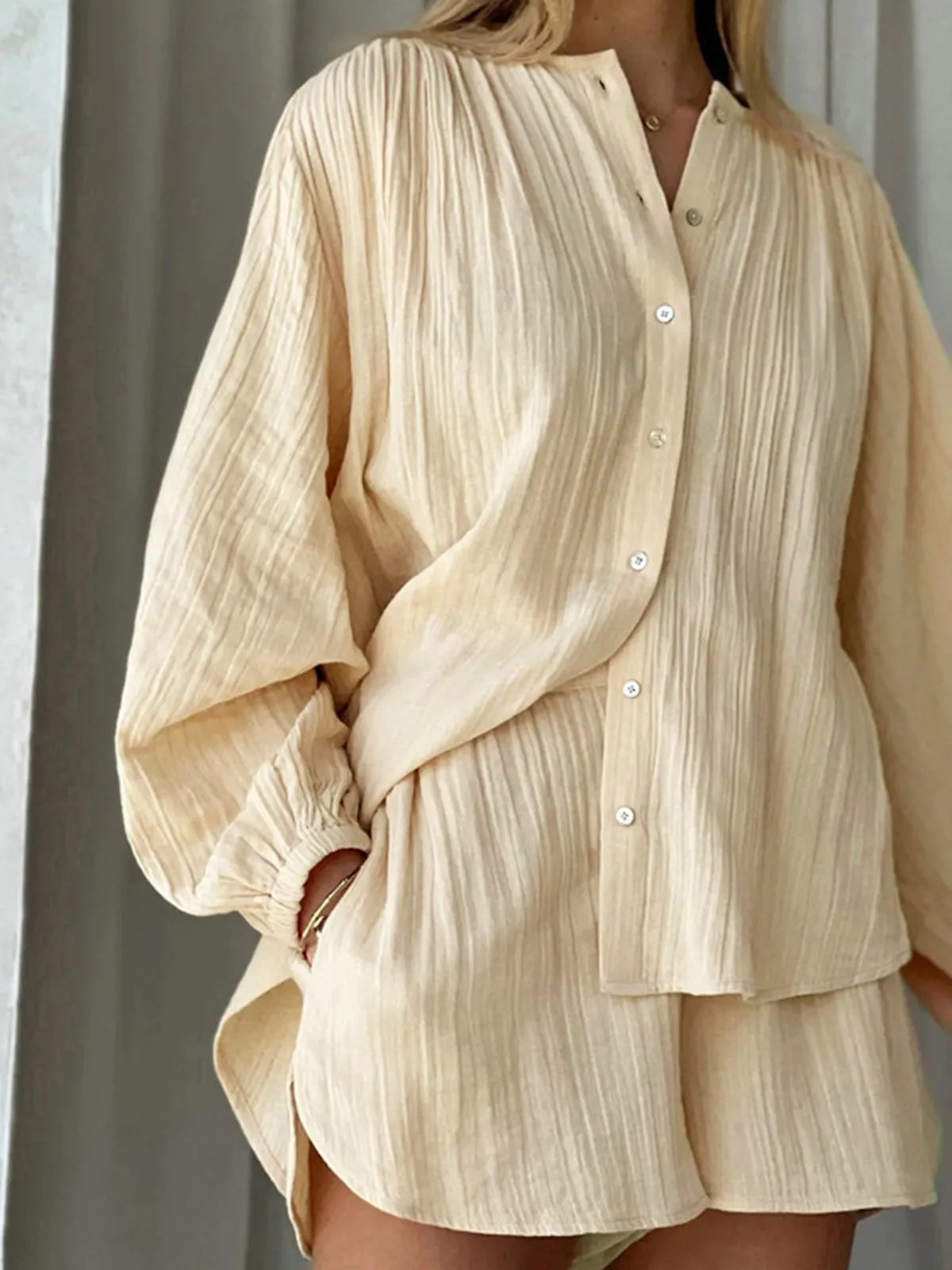 Santorini Textured Two Piece Shorts Set sold by COMMENSE