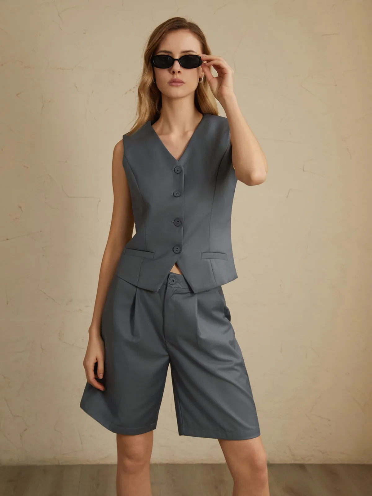Solid Waistcoat With Shorts Set sold by COMMENSE