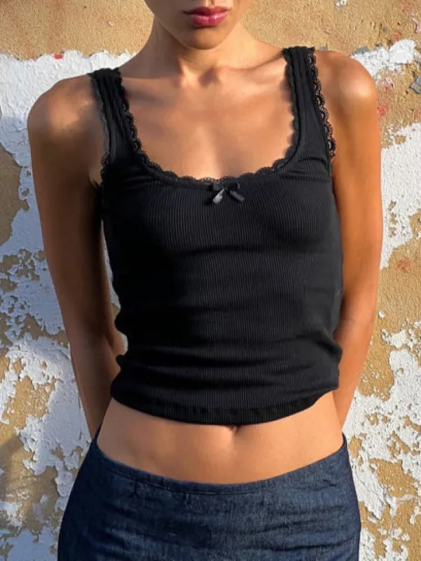 Lace Trim Crop Tank Top sold by COMMENSE