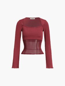 Semi-sheer Mesh Patchwork Long Sleeve Shirt sold by COMMENSE