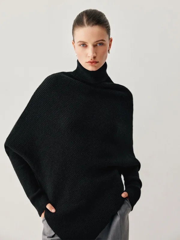 Asymmetric Ribbed Collared Knit Top sold by COMMENSE