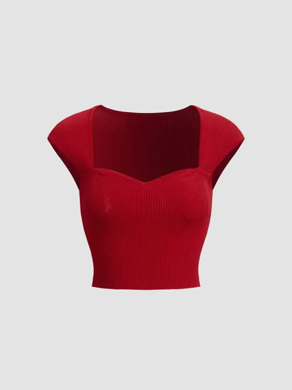 Paris Square Neck Ribbed Crop Knit Top sold by COMMENSE