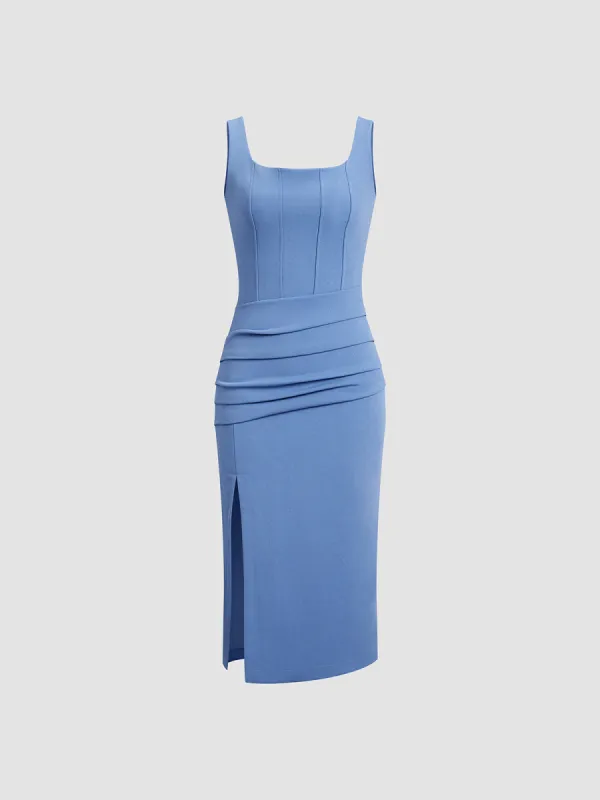 Zip Up Ruched Corset Midi Dress sold by COMMENSE