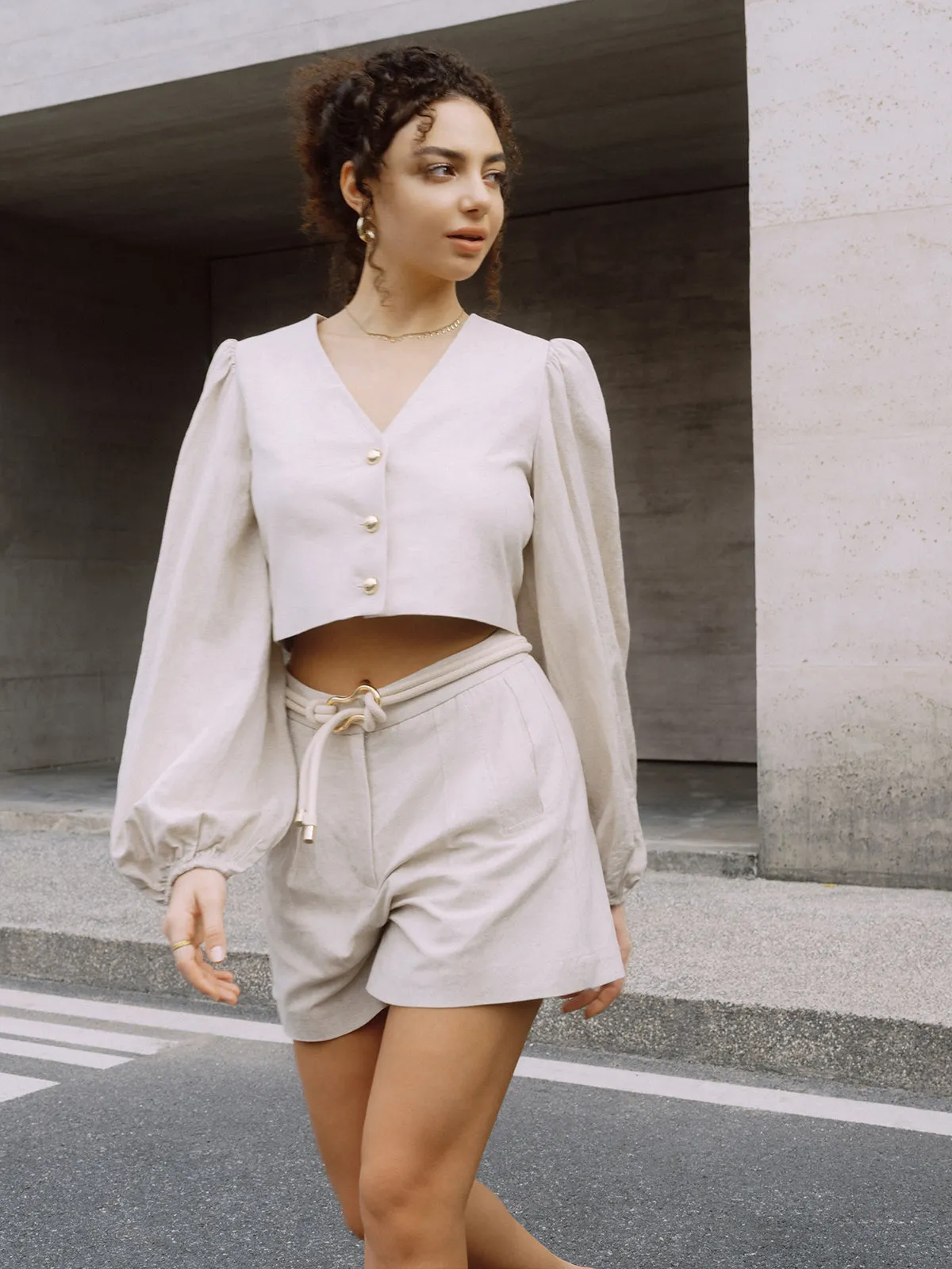 Cotton & Linen Belted Shorts Set sold by COMMENSE product image thumbnail 3