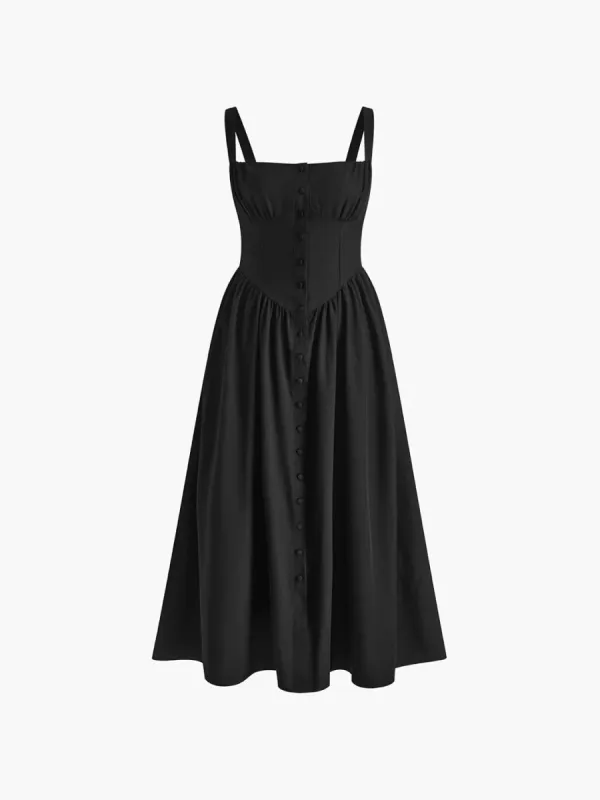 Elegant Sleeveless Square Neck Midi Dress sold by COMMENSE