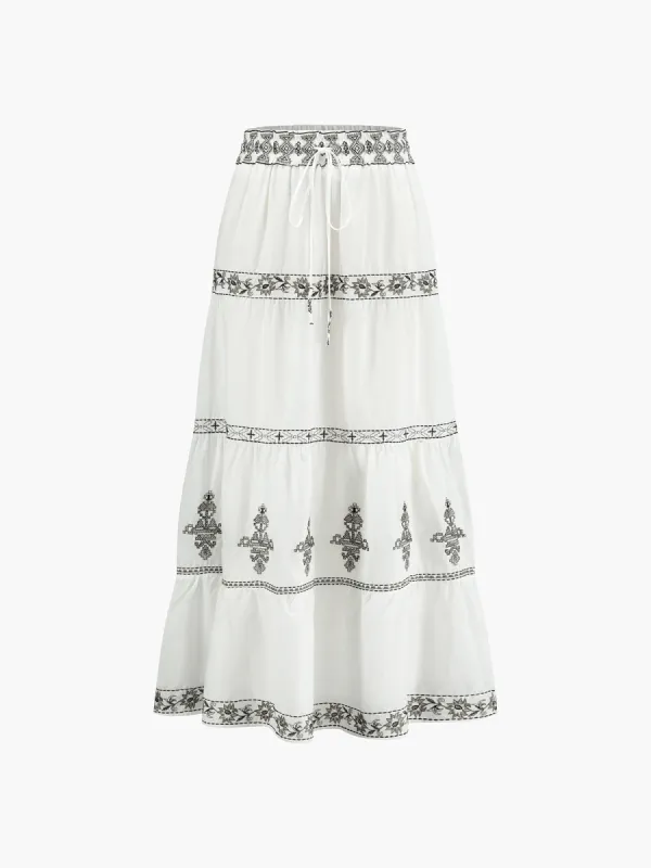 Romantic Jacquard Drawstring Maxi Skirt sold by COMMENSE