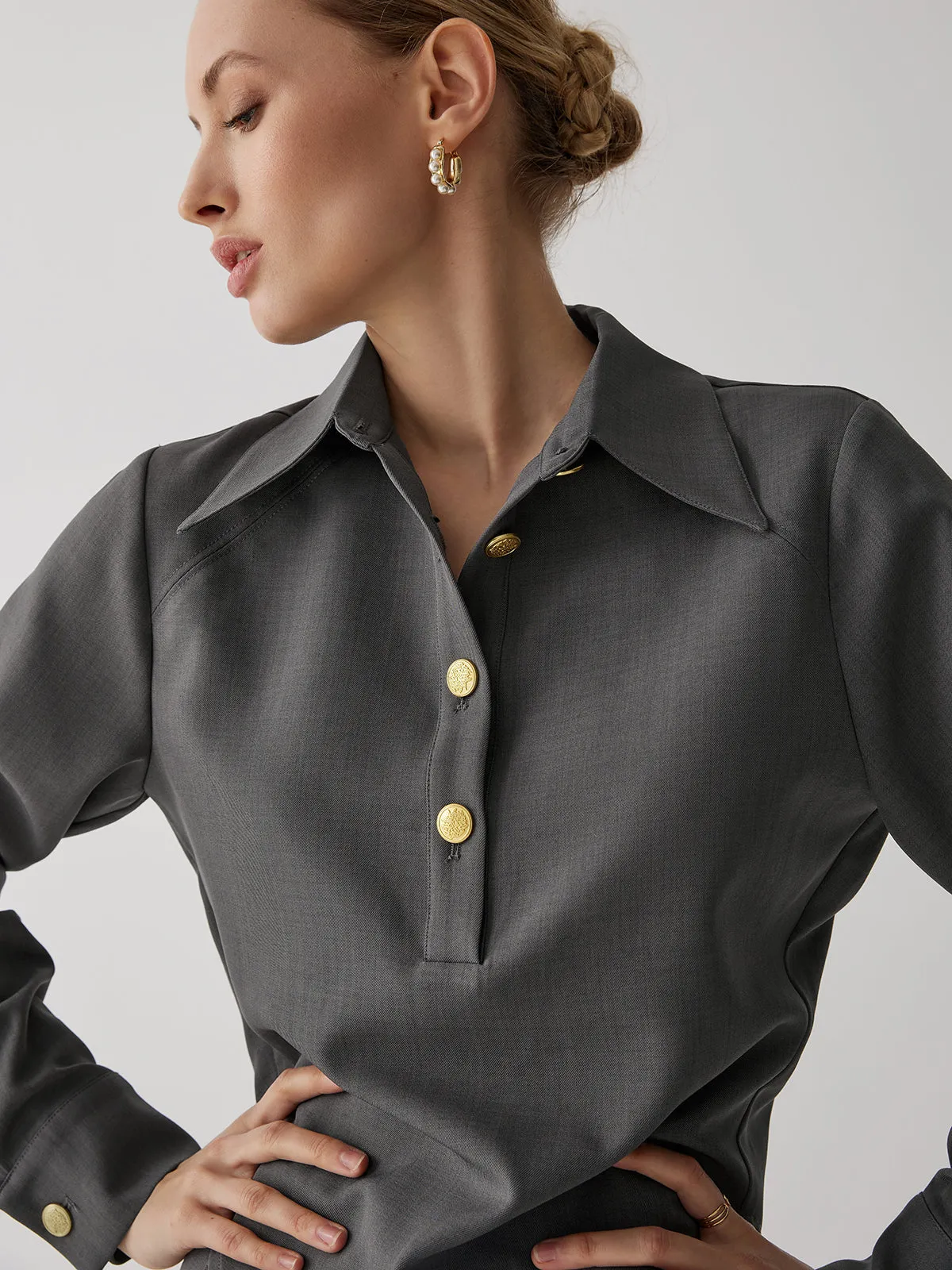 Asymmetric Metal Buckle Shirt sold by COMMENSE product image thumbnail 4