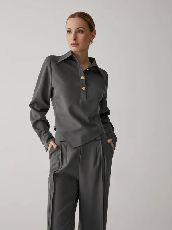 Asymmetric Metal Buckle Shirt sold by COMMENSE