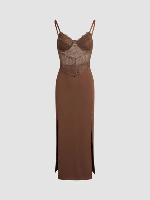 Lace Slit Mesh Long Dress sold by COMMENSE