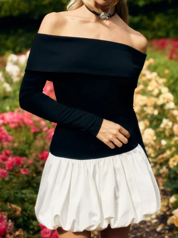 Two Tone Off Shoulder Bubble Short Dress sold by COMMENSE