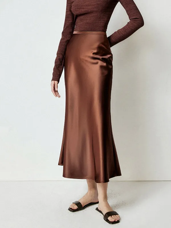 Caramel Satin Flowy Maxi Skirt sold by COMMENSE