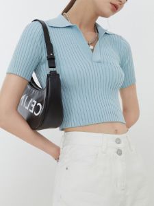 Crop Collared Polo Knit Top sold by COMMENSE