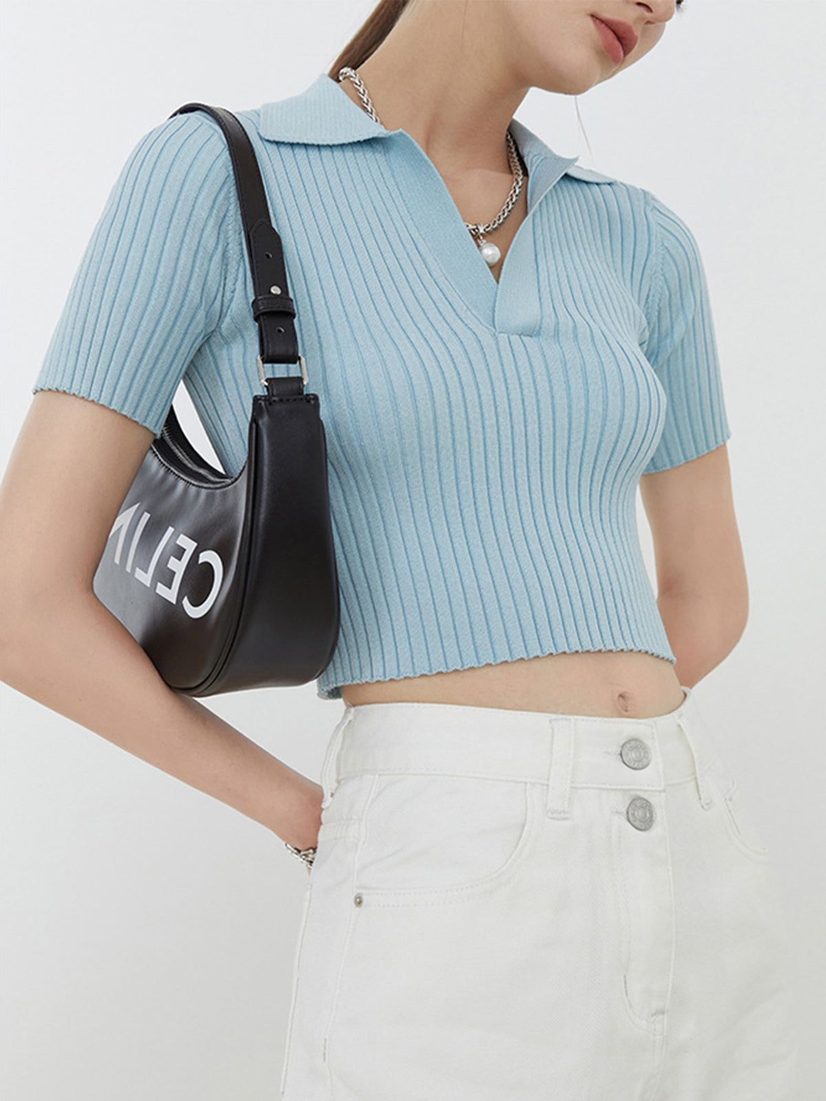 Crop Collared Polo Knit Top sold by COMMENSE product image thumbnail 7