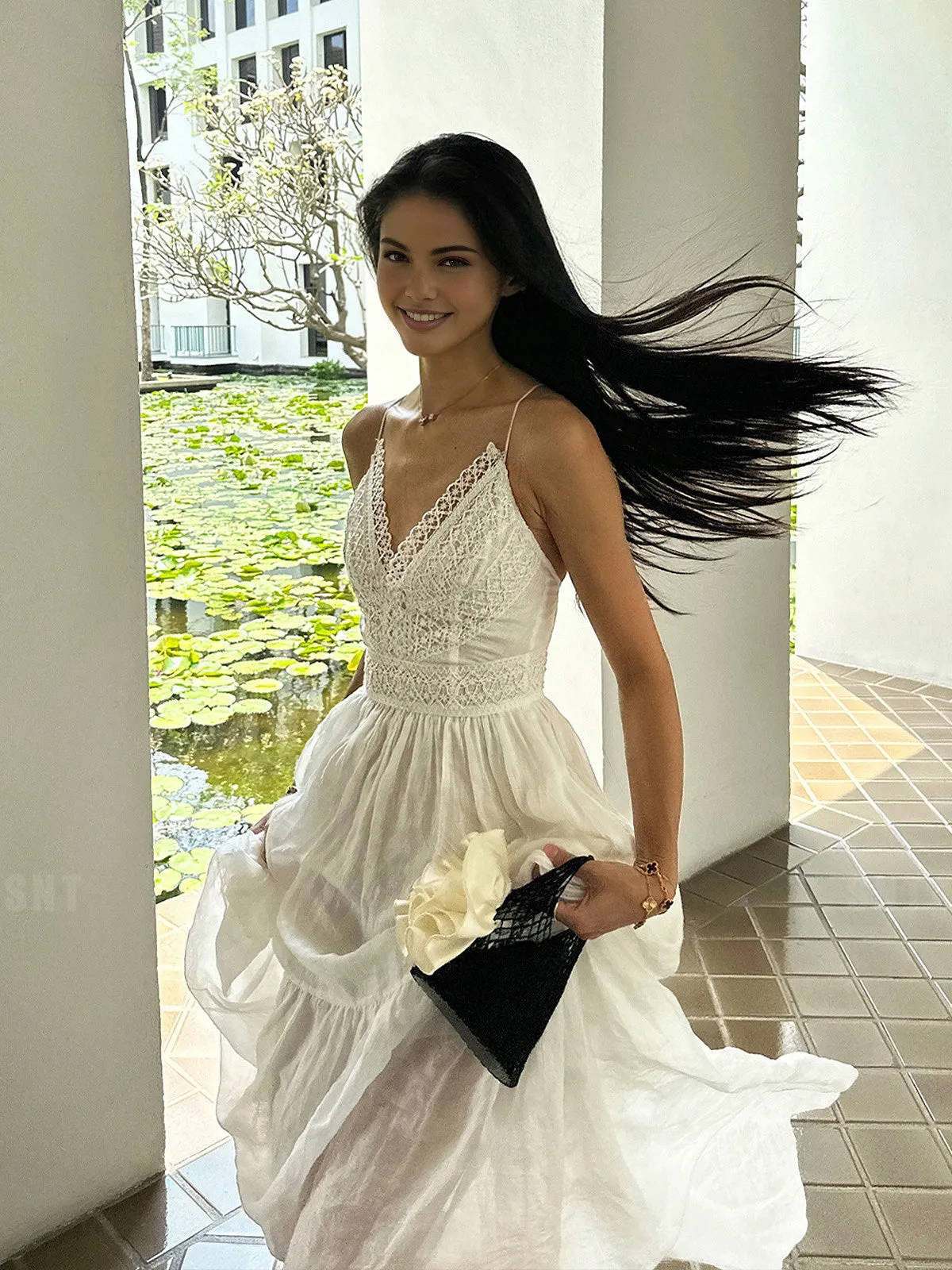 Cotton & Linen Backless Knotted Cami Long Dress sold by COMMENSE