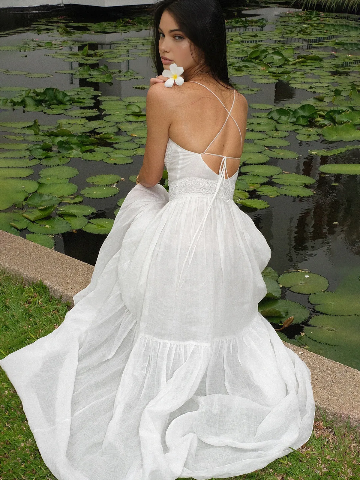 Cotton & Linen Backless Knotted Cami Long Dress sold by COMMENSE product image thumbnail 5