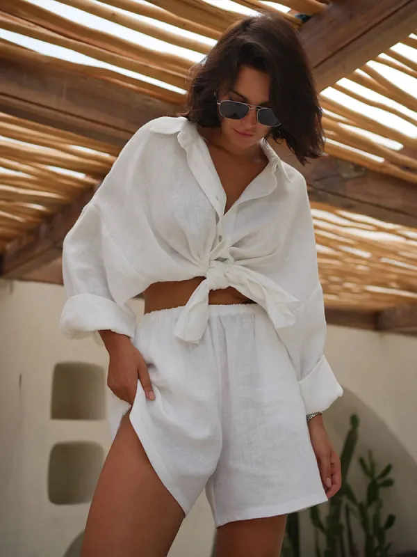 Solid Cotton Loose Shorts Set sold by COMMENSE