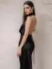 Deep V-Neck Halter Satin Long Dress sold by COMMENSE