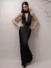 Deep V-Neck Halter Satin Long Dress sold by COMMENSE