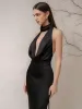 Deep V-Neck Halter Satin Long Dress sold by COMMENSE