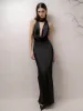 Deep V-Neck Halter Satin Long Dress sold by COMMENSE