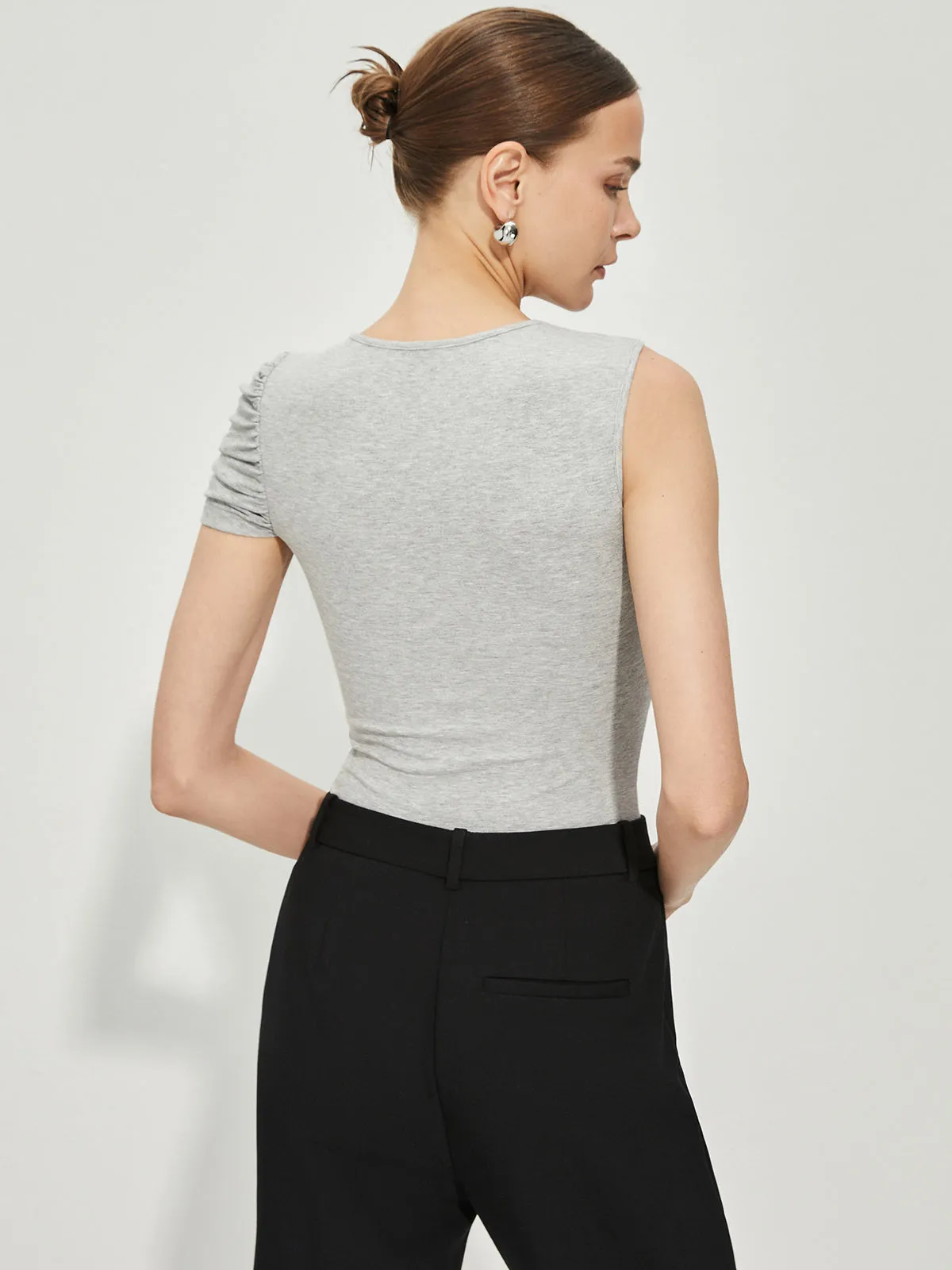 Asymmetrical Pleated Slim Tank Top sold by COMMENSE product image thumbnail 4