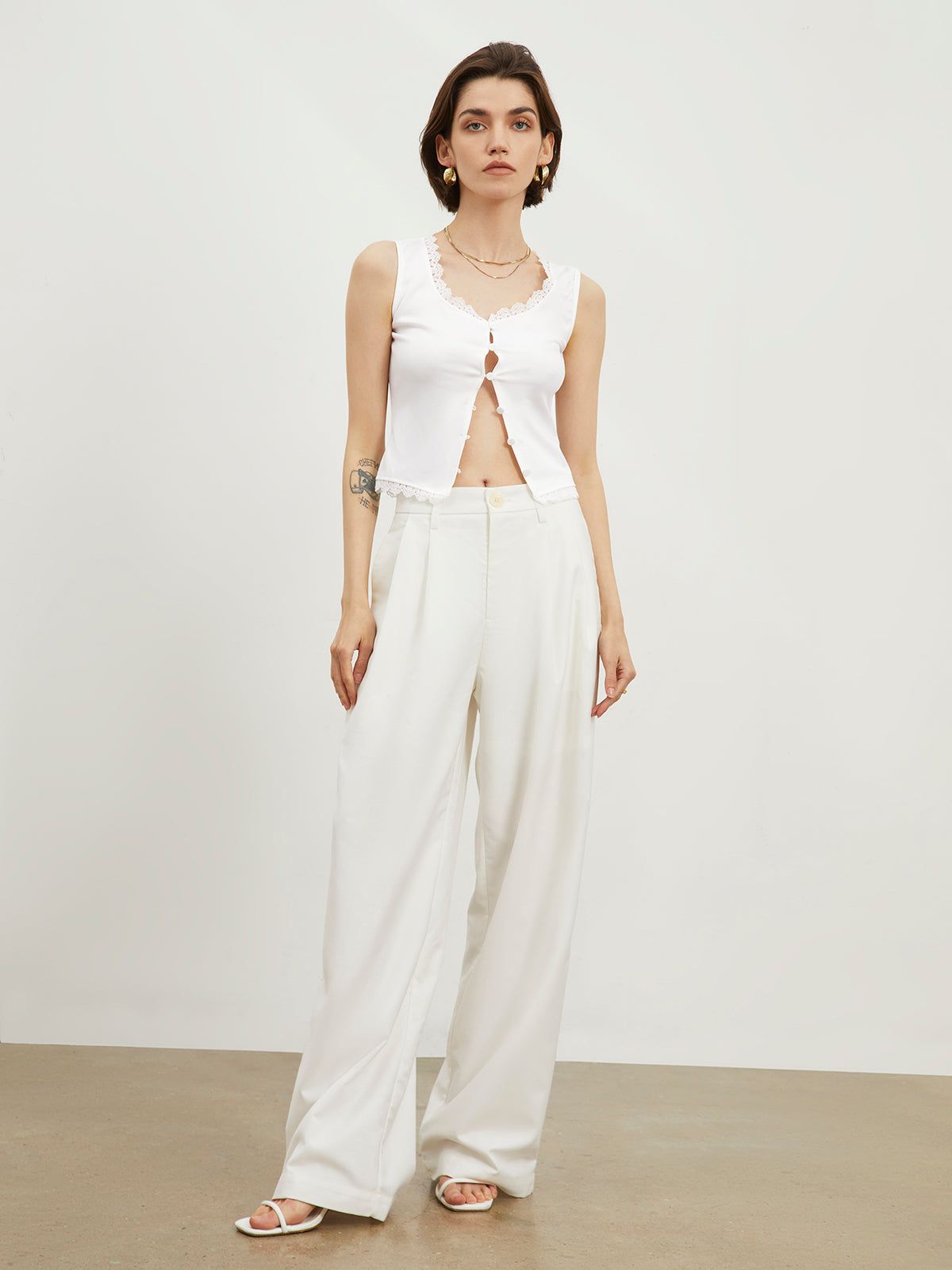 Buttoned Lace Trim Tank Top sold by COMMENSE product image thumbnail 2