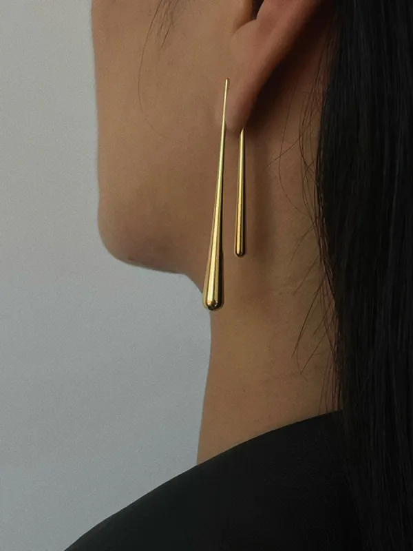 Asymmetrical Golden Water Drop Earrings sold by COMMENSE