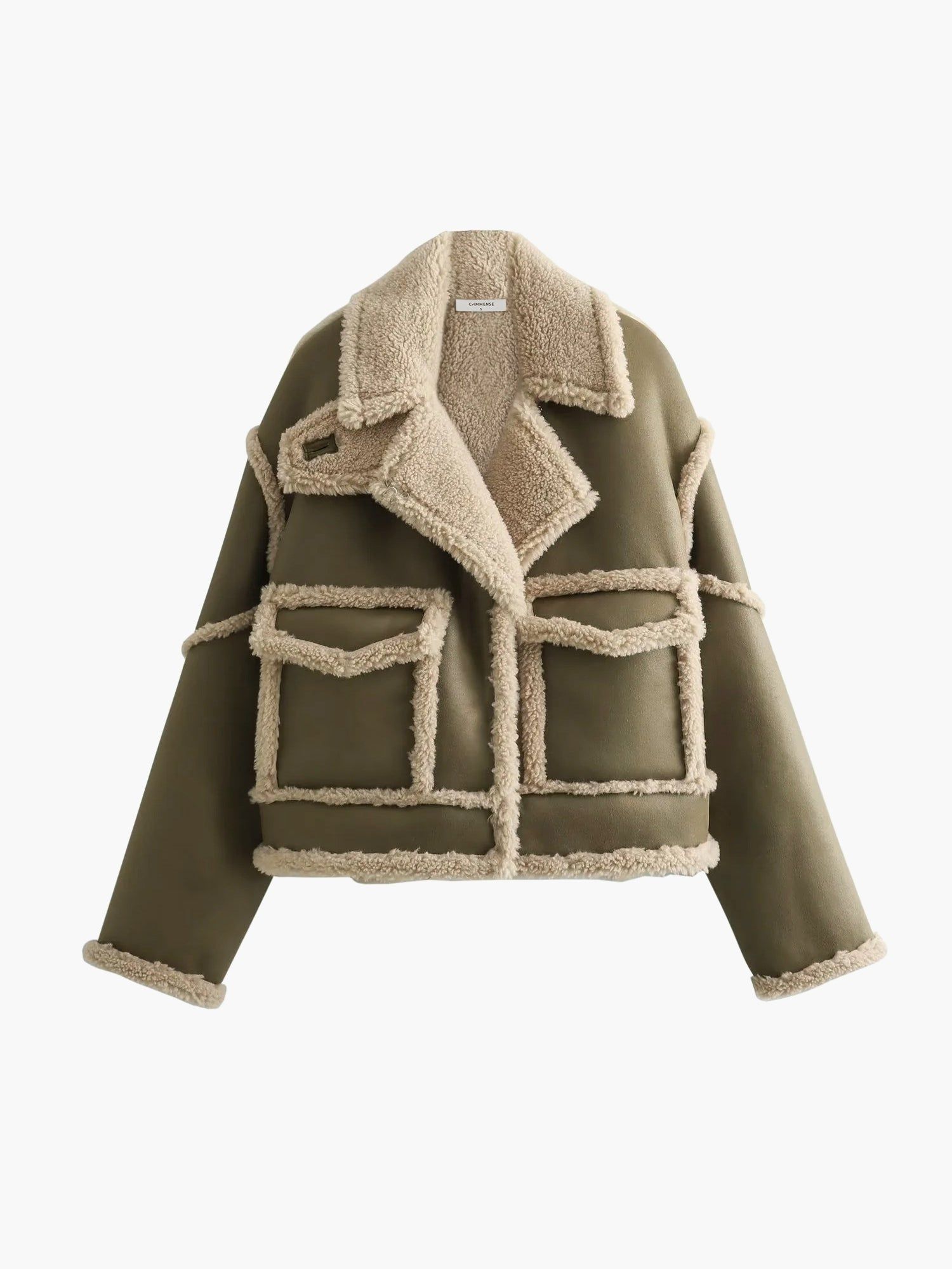 Sherpa Lined Shearling Faux Leather Flight Jacket sold by COMMENSE product image thumbnail 3