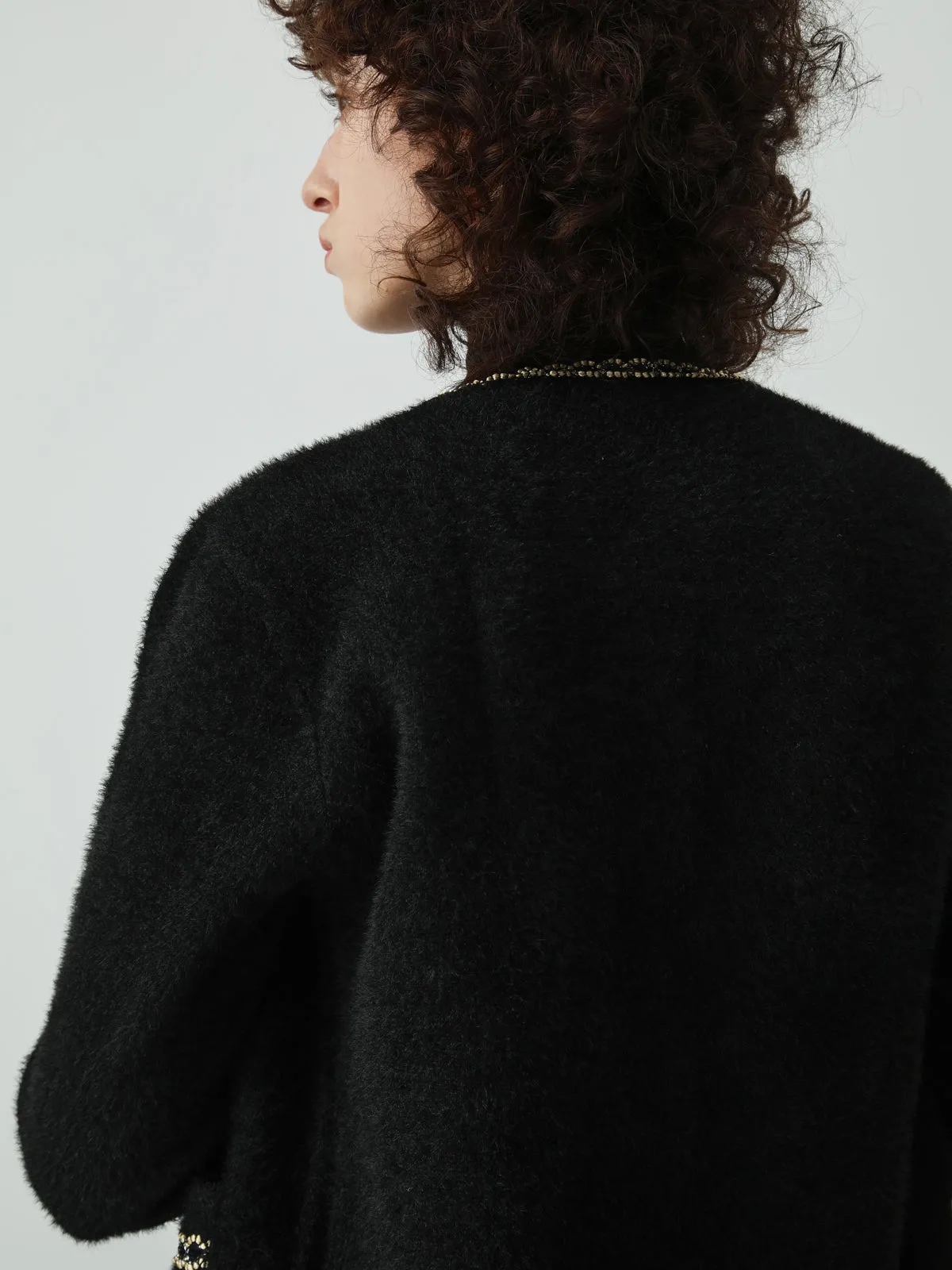 Pearl Button Contrast Trim Fuzzy Cardigan sold by COMMENSE product image thumbnail 4