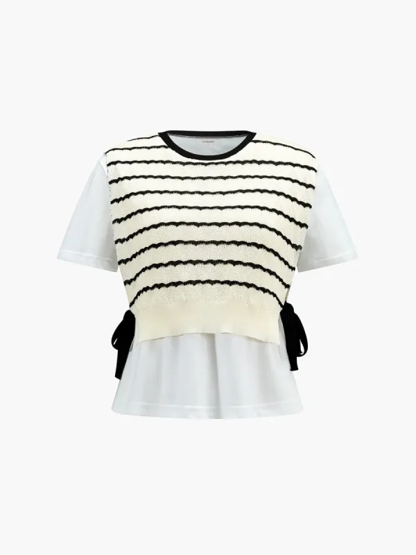 Contrast Stripe Knotted T-Shirt sold by COMMENSE