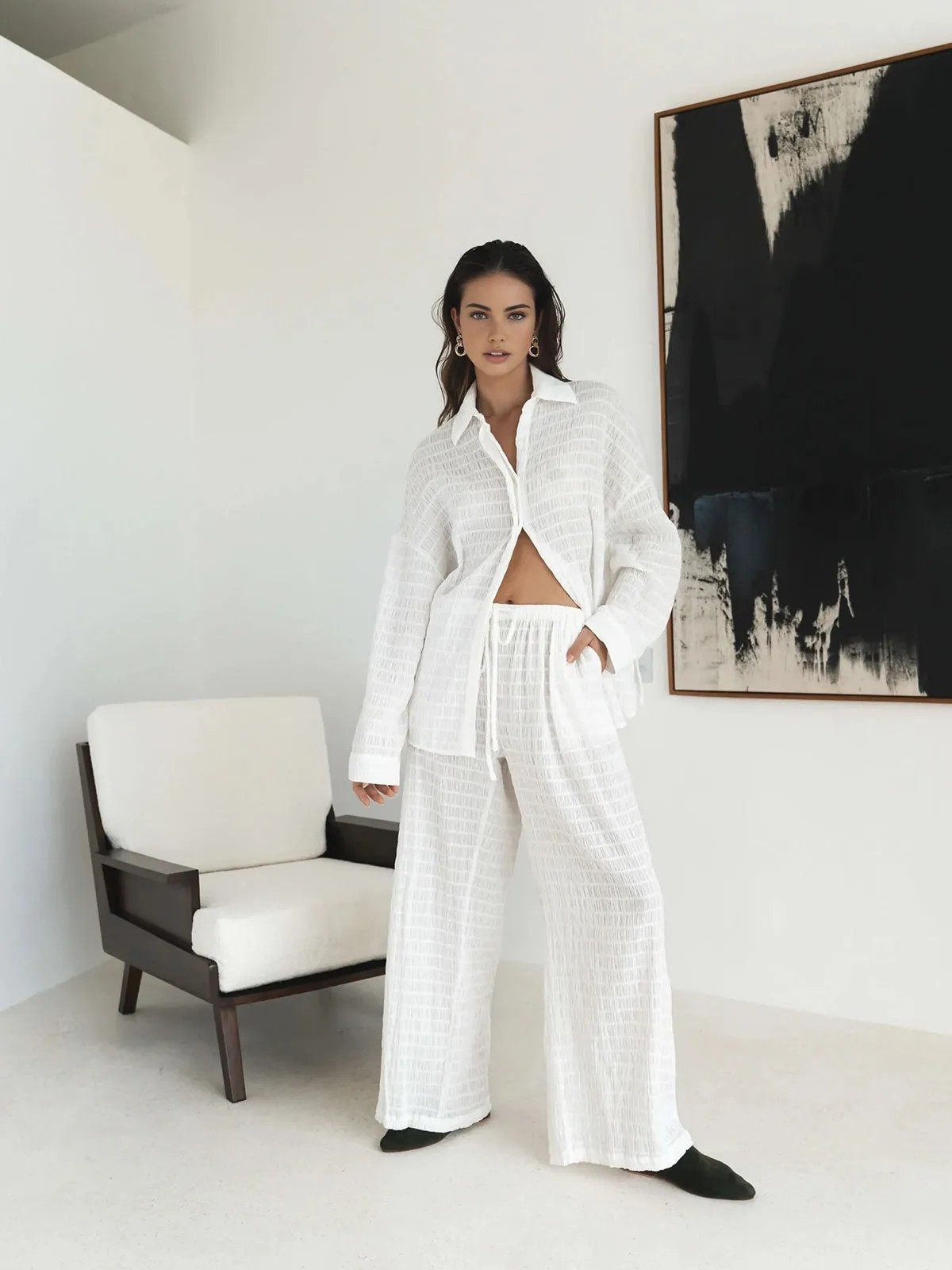 Sheer Striped Wide Leg Pants sold by COMMENSE product image thumbnail 3