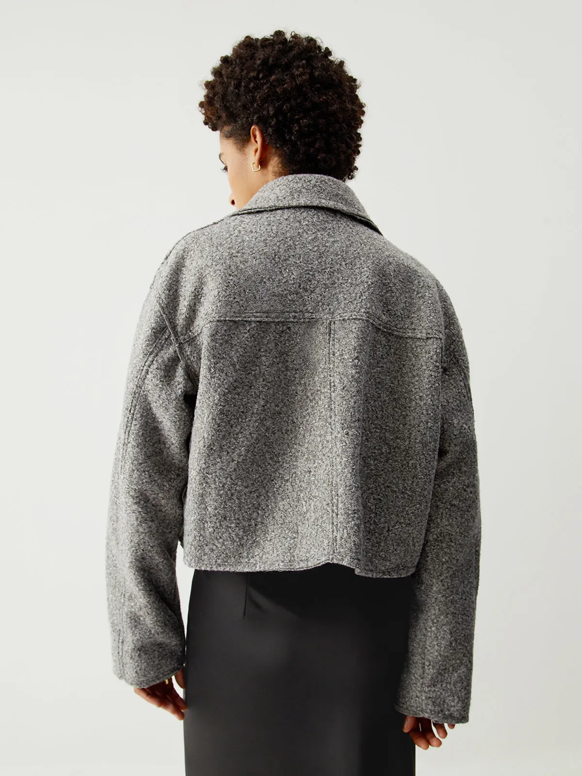 Tweed Open Collar Zip Up Crop Jacket sold by COMMENSE product image thumbnail 5