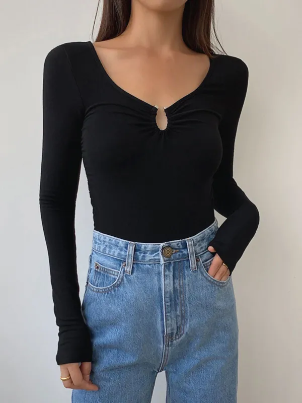 Teardrop Ring Decor Long Sleeve Shirt sold by COMMENSE