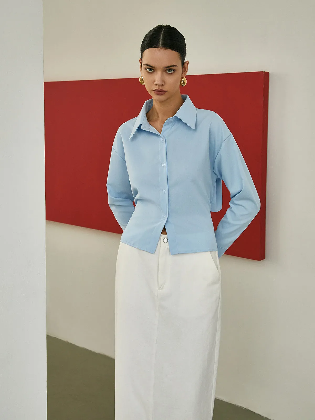 Casual Cutout Long Sleeve Shirt sold by COMMENSE product image thumbnail 4