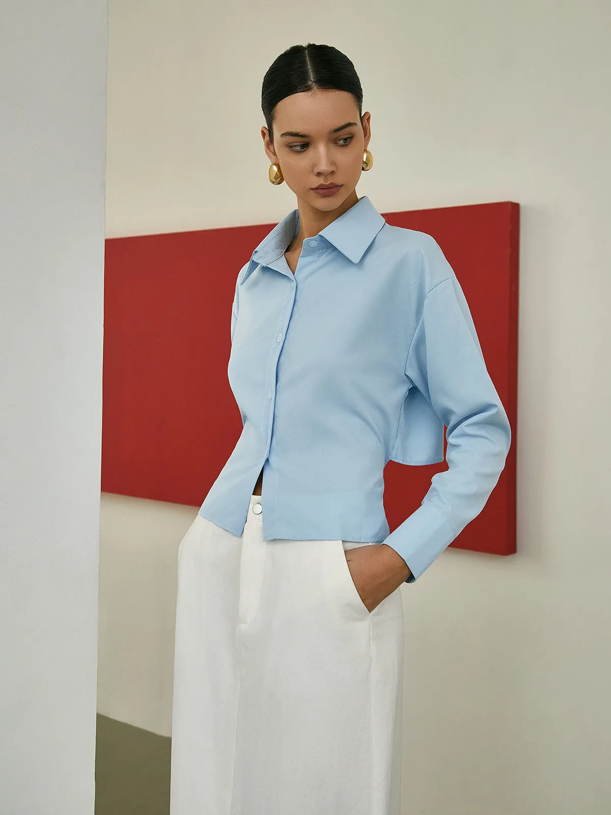 Casual Cutout Long Sleeve Shirt sold by COMMENSE