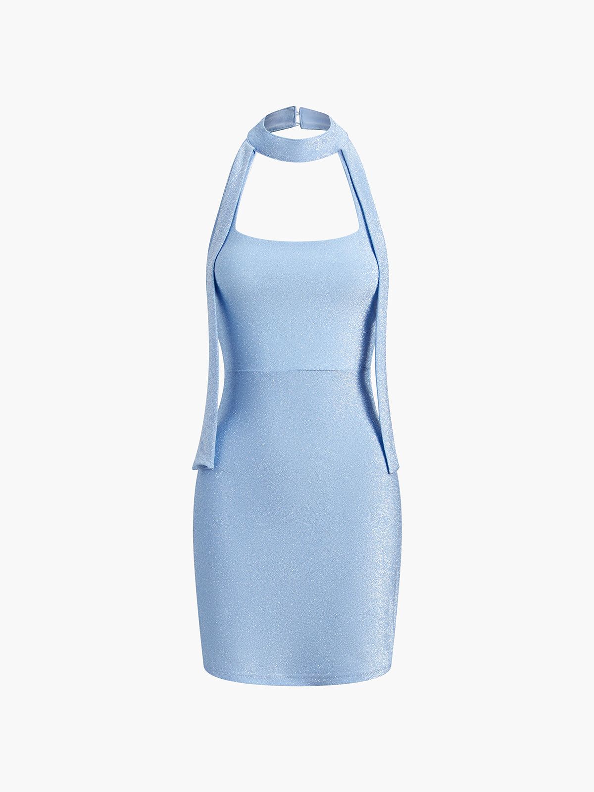Halter Zip Up Glitter Open Back Short Dress sold by COMMENSE