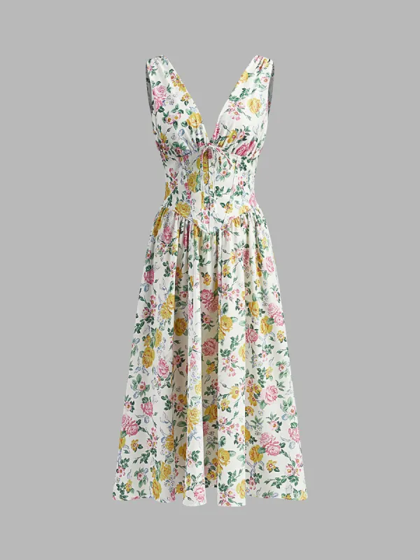 Print V-Neck Sleeveless Long Dress sold by COMMENSE