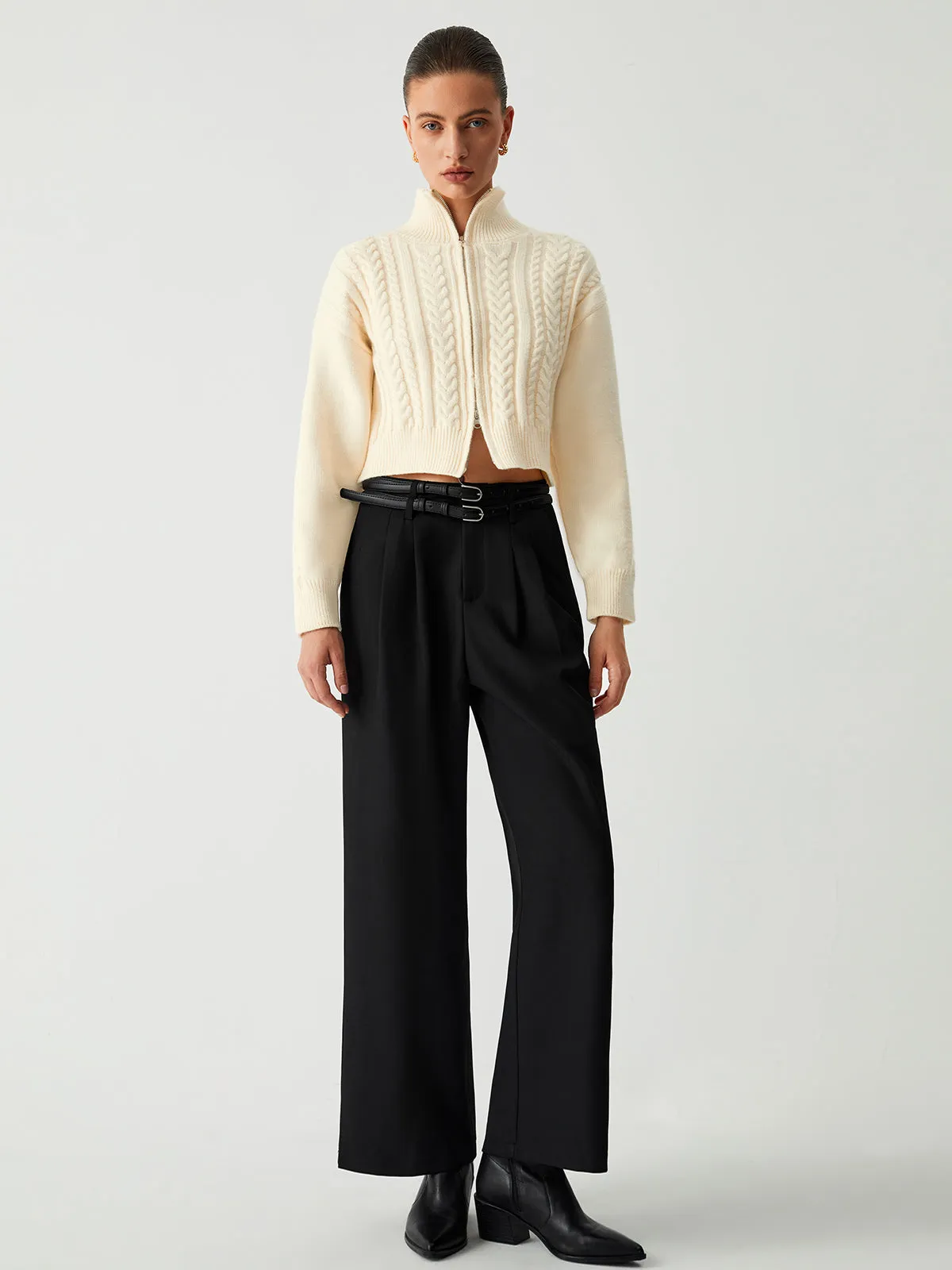 Cable Knit Two Way Zip Crop Cardigan sold by COMMENSE product image thumbnail 5