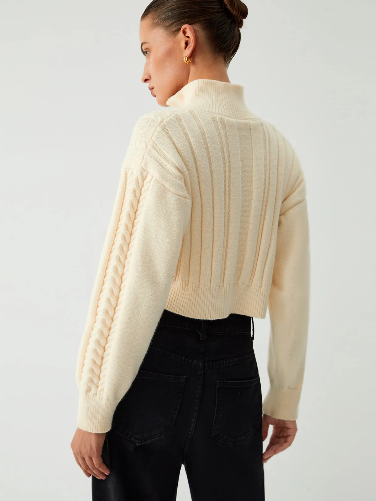 Cable Knit Two Way Zip Crop Cardigan sold by COMMENSE product image thumbnail 2