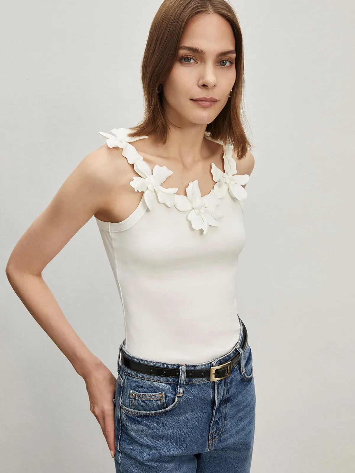 Jacquard Crew Neck Slim Cami Top sold by COMMENSE product image thumbnail 2